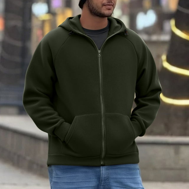 Dolkfu sudaderas de forro polar para hombres, sudadera con cremallera completa y capucha, chaqueta de invierno de manga raglán para hombres XXXL