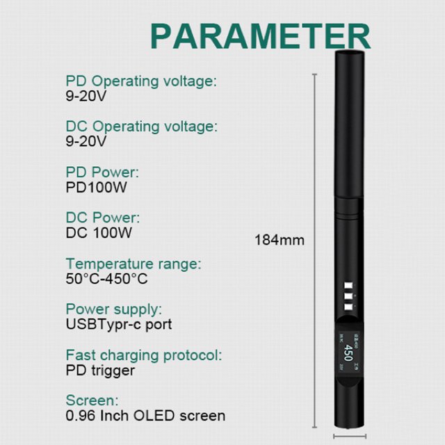 Electric soldering iron table,Type-c Support Protocol With Auto Pd2.0/3.0 Support Iron Table Esp32 Open Oled Display Max 100w 0.96inch Oled Pd2.0/3.0 Protocol With Auto Function Pen Type-c Nebublu