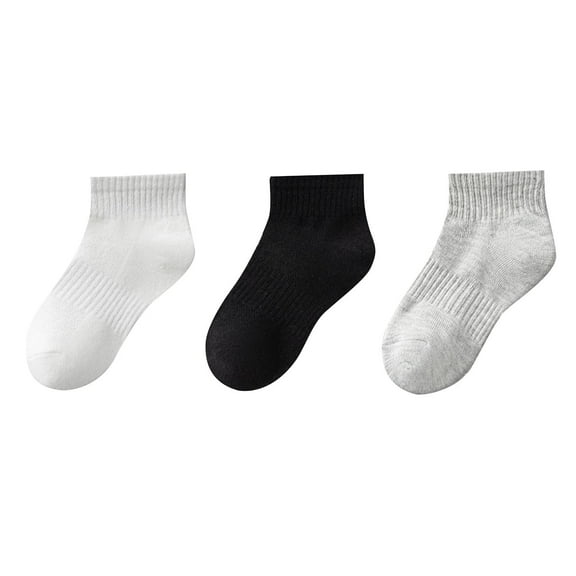 ZACPNCV 3PC Boys and Girls Low Cut Cotton Socks Short Tube Kids Seamless School Socks Beige 6-8 Years