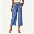 thumbnail image 6 of Capris for Women with Pockets Petite Pants Drawstring Casual Pull on Palazzo Trousers with Pockets Loose High Waisted Wide Leg Lounge Pants Light Blue 2XL, 6 of 8