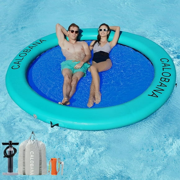 Water Hammock (8' Circle) Mint Green+BlueRound Floating Ring Inflatable Water Hammock Heavy Duty River Floats Lake Raft for Adults Tanning Pool Lounger Float Island Platform Pad Mat for Party