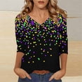 thumbnail image 4 of Womens Blouses Dressy Casual 3/4 Sleeve,Mardi Gras Shirts for Women 3/4 Sleeve Sequin V Neck Mardi Gras Outfits Summer Graphic Holiday Carnival Shirt, 4 of 5