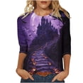 thumbnail image 2 of ersvoioy Halloween Shirts for Women Crewneck 3/4 Sleeve with Graphic Print Fall Halloween Oversized Lightweight Soft Cotton Comfortable Tee Purple L, 2 of 5