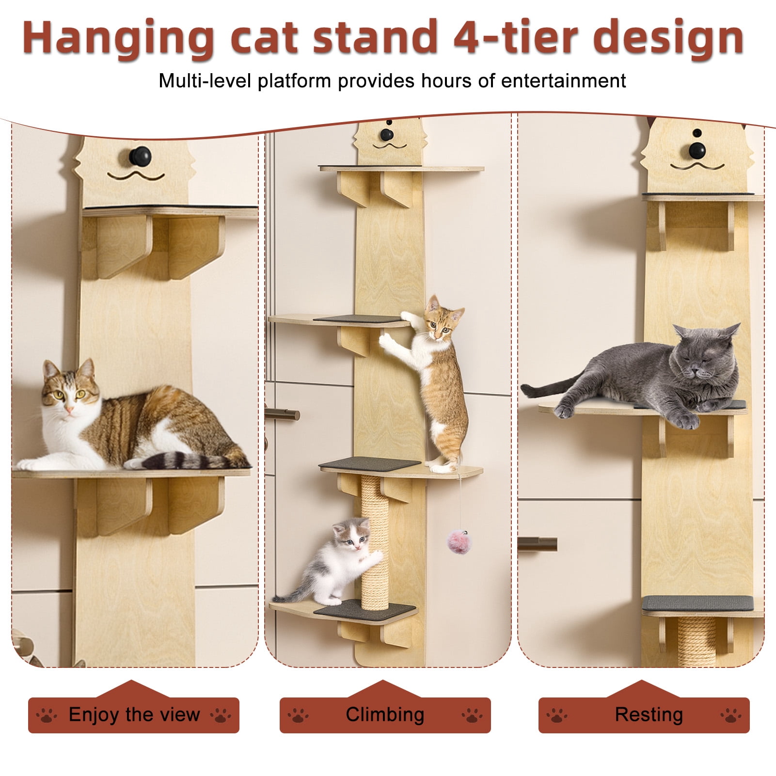 Baellsa Cat Climbing Shelves Cat Tree, 4-Levels Over Door Cat Climber for Jumping, Stable Cat Stairs Cat Hammock for Most Kittens & Adult Cats