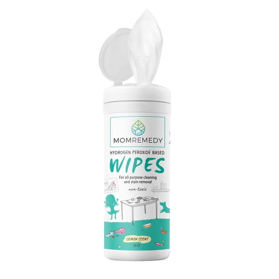 MomRemedy Hydrogen Peroxide Wipes | For Stains & Cleaning | All Surfaces | Non-Toxic | Single Pack (30 Ct)