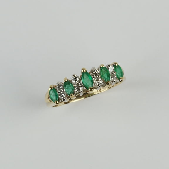 Dazzlingdaimonds Jewels 2.00 Ctw Marquise Cut Emerald And White Diamond Wedding Anniversary Band Ring 14K Yellow Gold Plated 925 Sterling Silver 925 Sterling Silver -7