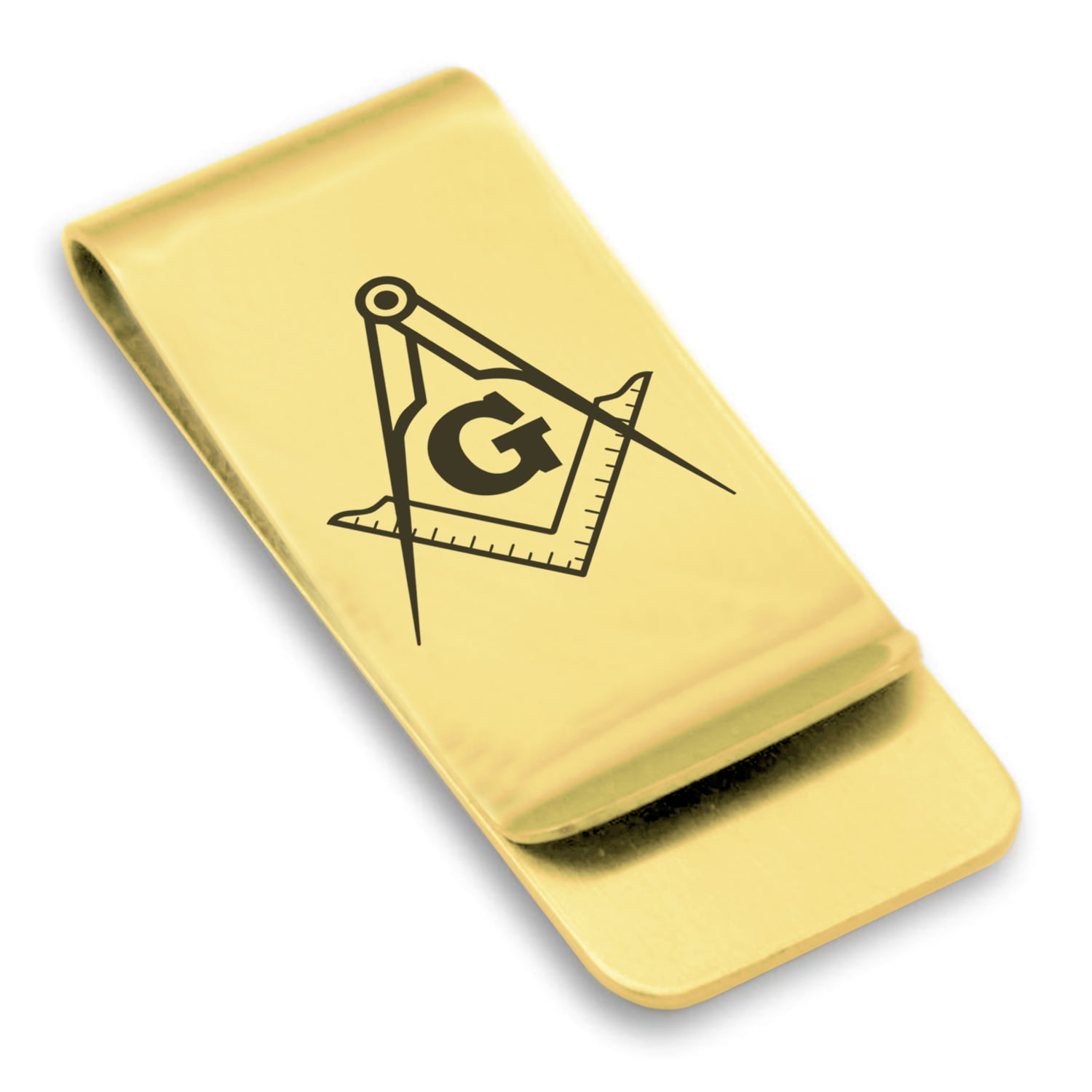 Stainless Steel Masonic Square and Compass Symbol Classic Slim Money Clip Credit Card Holder
