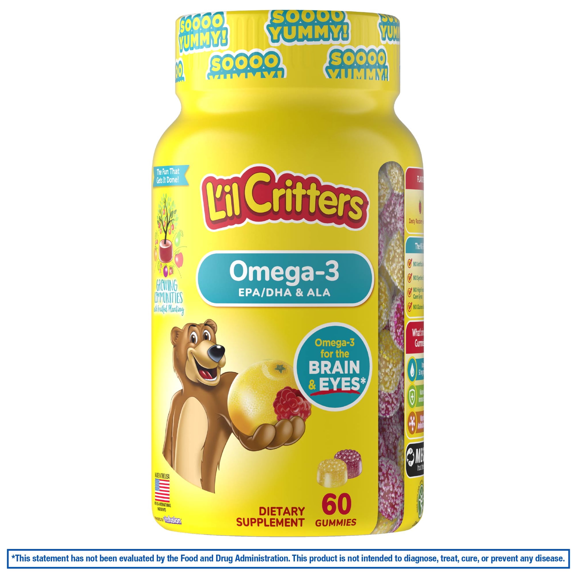 L'il Critters Omega-3 Gummies | 60 Count | Zesty Raspberry-Lemonade Flavor
