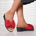 thumbnail image 3 of Sandales Compensées à Nœud pour Femme Été Élégantes Claquettes Chaussures de Marche Bout Ouvert Largeur Grand Décontractées Légères Pantoufles Rouges Taille 6, 3 of 7