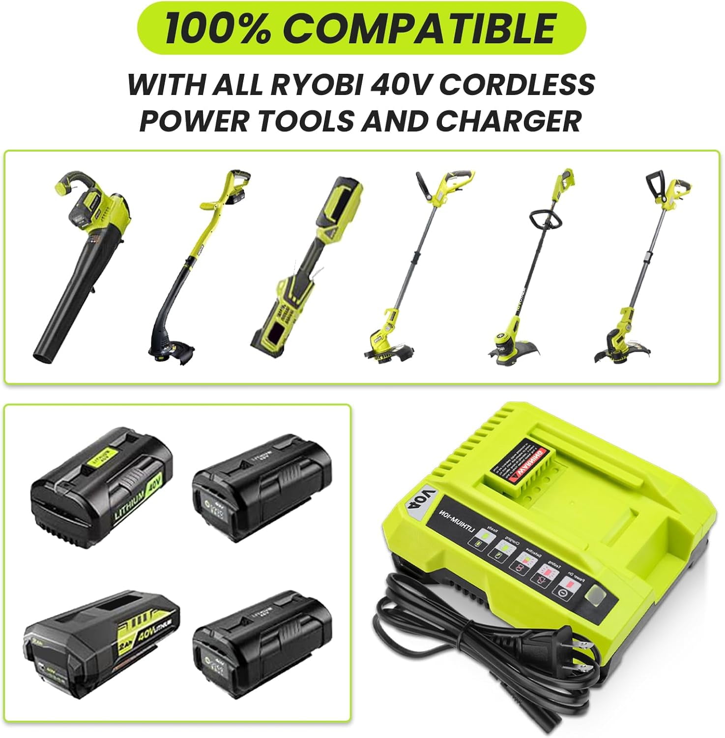 8.0Ah Replacement OP4026 Battery + OP401 Charger kit for Ryobi 40V Battery and Charger Combo OP40602 OP40501 OP40401 OP4030 Compatible with Ryobi 40 Volt Battery and Cordless Power Tools