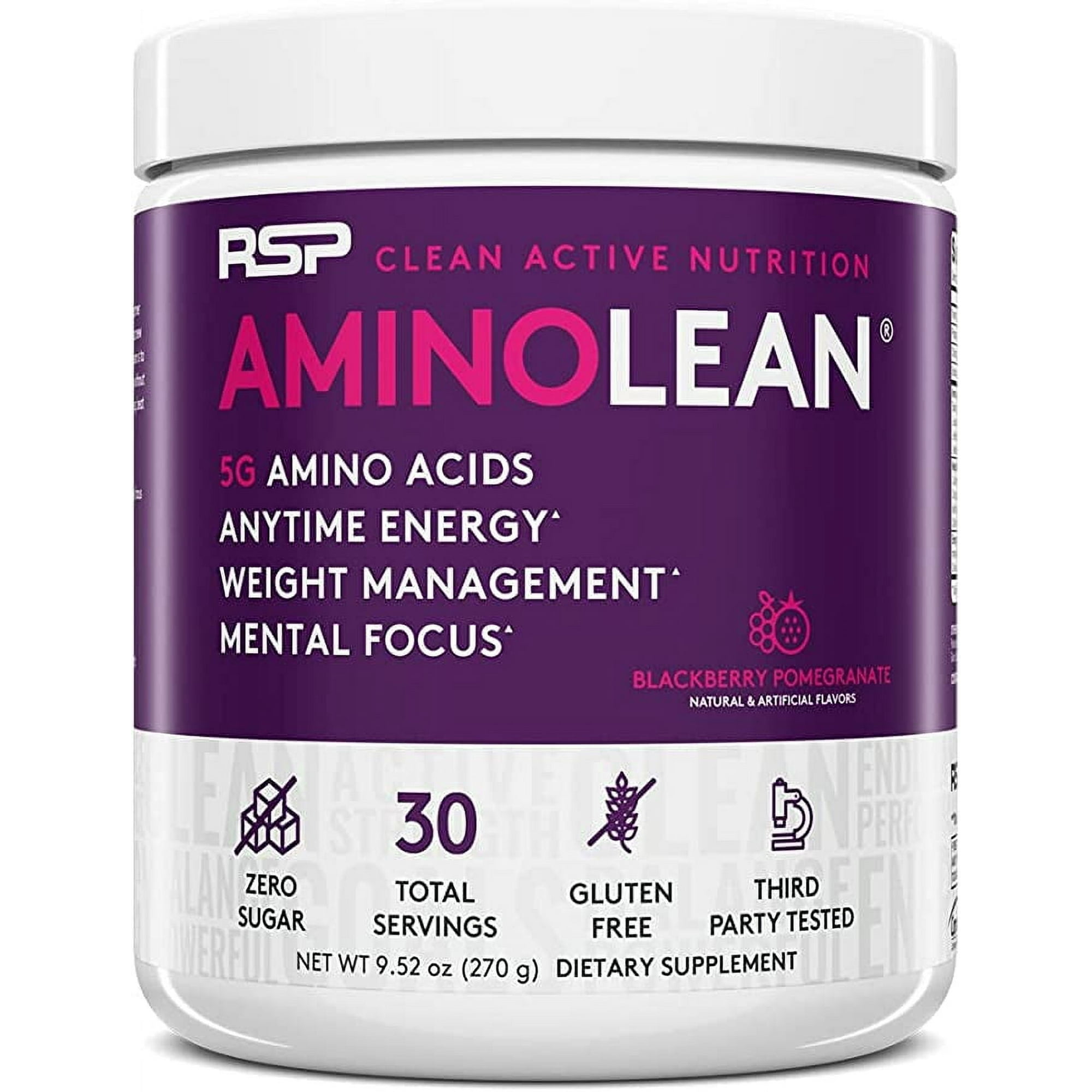 RSP Nutrition AminoLean Pre Workout Powder with BCAAs, Amino Energy for Lean Muscle, Blackberry Pomegranate Flavor, 30 Servings