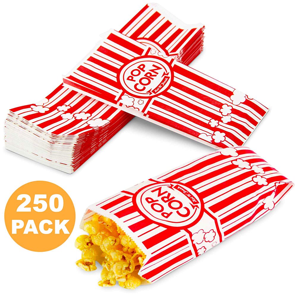 [250 Pack] 2 oz Popcorn Bags Disposable Popcorn Containers Paper Popcorn Boxes Flat Bottom