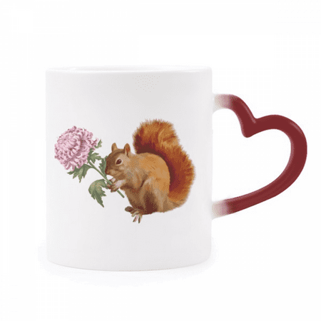 

Squirrel Chrysanthemum Autumn Heat Sensitive Mug Red Color Changing Stoneware Cup