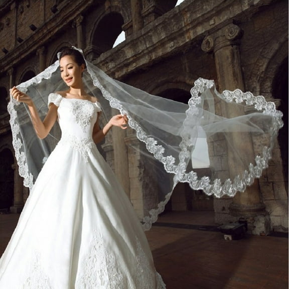 Visland Romantic Women Lace Edge Long Cathedral Wedding Bridal Veil Accessory Headwear