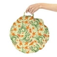 thumbnail image 2 of Floral Round Floor Cushion with Handle, Repetitive Pattern Curved Flower Shaped Motifs and Butterflies, Decorative Pillow for Living Room & Dorms, 18" Round, Cream Orange and Olive Green, by Ambesonne, 2 of 4