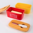 thumbnail image 3 of Pebbuoy Ceramic Butter Dish with Lid Multipurpose Knife Large Capacity Butter Keeper for Countertop Easy to Clean Butter Container Kitchen Gift, 3 of 7