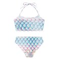 thumbnail image 4 of TiaoBug Girls 2 Pcs Mermaid Bikini Sets Shiny Halter Ruffles Crop Top with Triangle Brief Bathing Suit Tankini Pink Blue A 110, 4 of 5