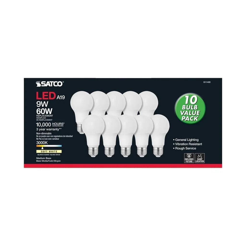 Satco 60W Equivalent Warm White A19 Medium LED Light Bulb (10-Pack) S11400