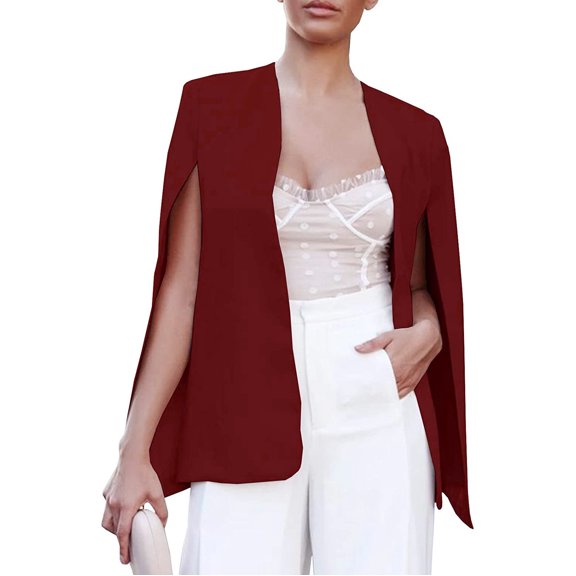 Vedolay Women's Casual Long Sleeve Lapel Open Front Button Work Business Jackets with Pockets,Red L