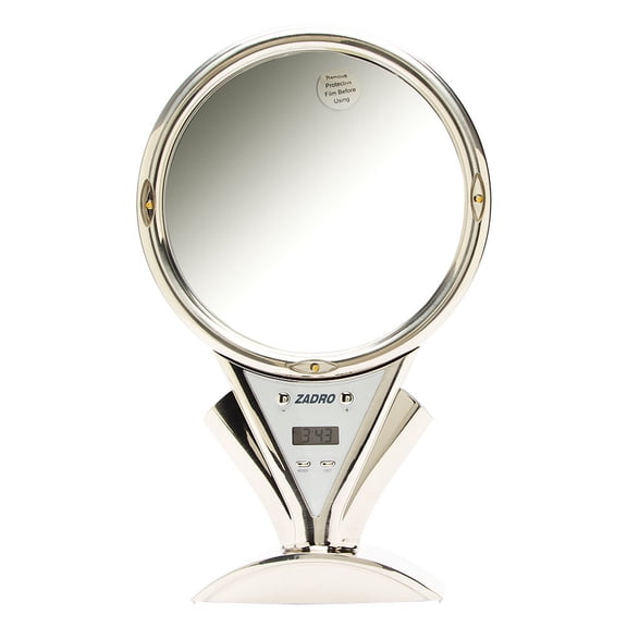 Zadro Fogless Lighted Shaving Shower Mirror with Clock Stainless Steel (1X to 5X) Model No. Z900SS