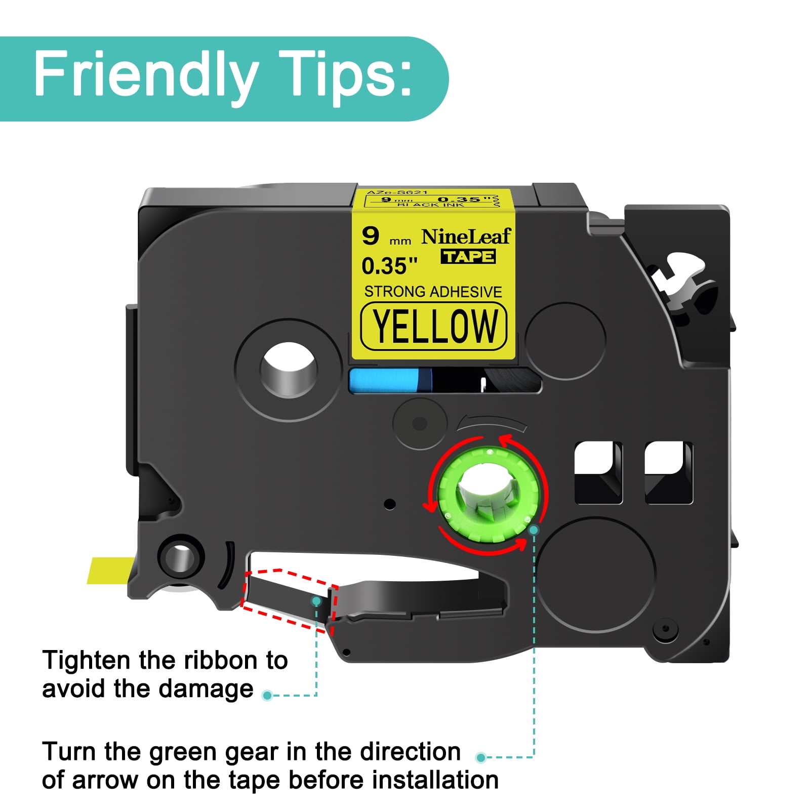 NineLeaf 4 Pack Compatible for Brother P-Touch Black on Yellow TZe TZ Label Maker Tape TZe-S621 TZ-S621 9mm 0.35'' Extra Strength Laminated Label Tape