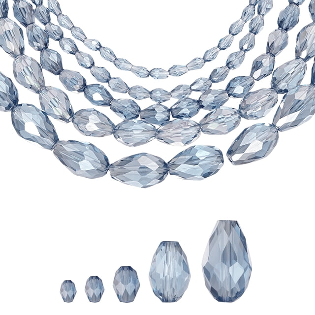 Uxcell 328 PCS Cuentas de Cristal en Forma de Gota, Cristal AB Facetado de 3x5mm para Collar, Pulsera, Aretes, Suministros de Manualidades de Joyería DIY, Gris Claro