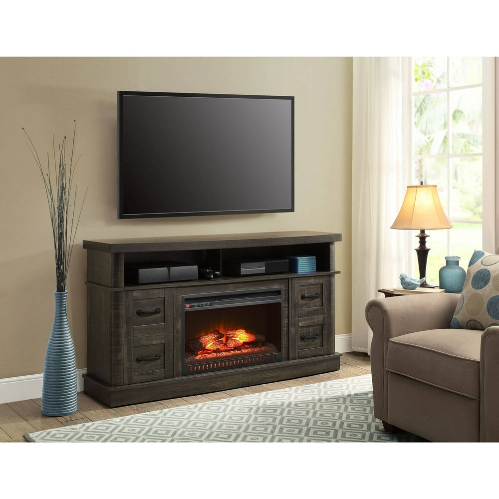 Whalen Weathered Dark Pine Media Fireplace Console for TV ...