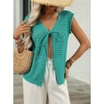 thumbnail image 4 of Womens Tie Crochet Shrug Short Sleeve Open Front Knit Cropped Cardigan Sweaters Cover Up  Green XL, 4 of 8