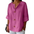 thumbnail image 4 of Outfmvch 3/4 Sleeve Tops for Women Cotton Linen Tops for Women Button Down Shirts Cotton Shirts for Women Work Shirts for Women Summer Shirts for Women Womens Vintage Tshirts Pink 4xl, 4 of 9