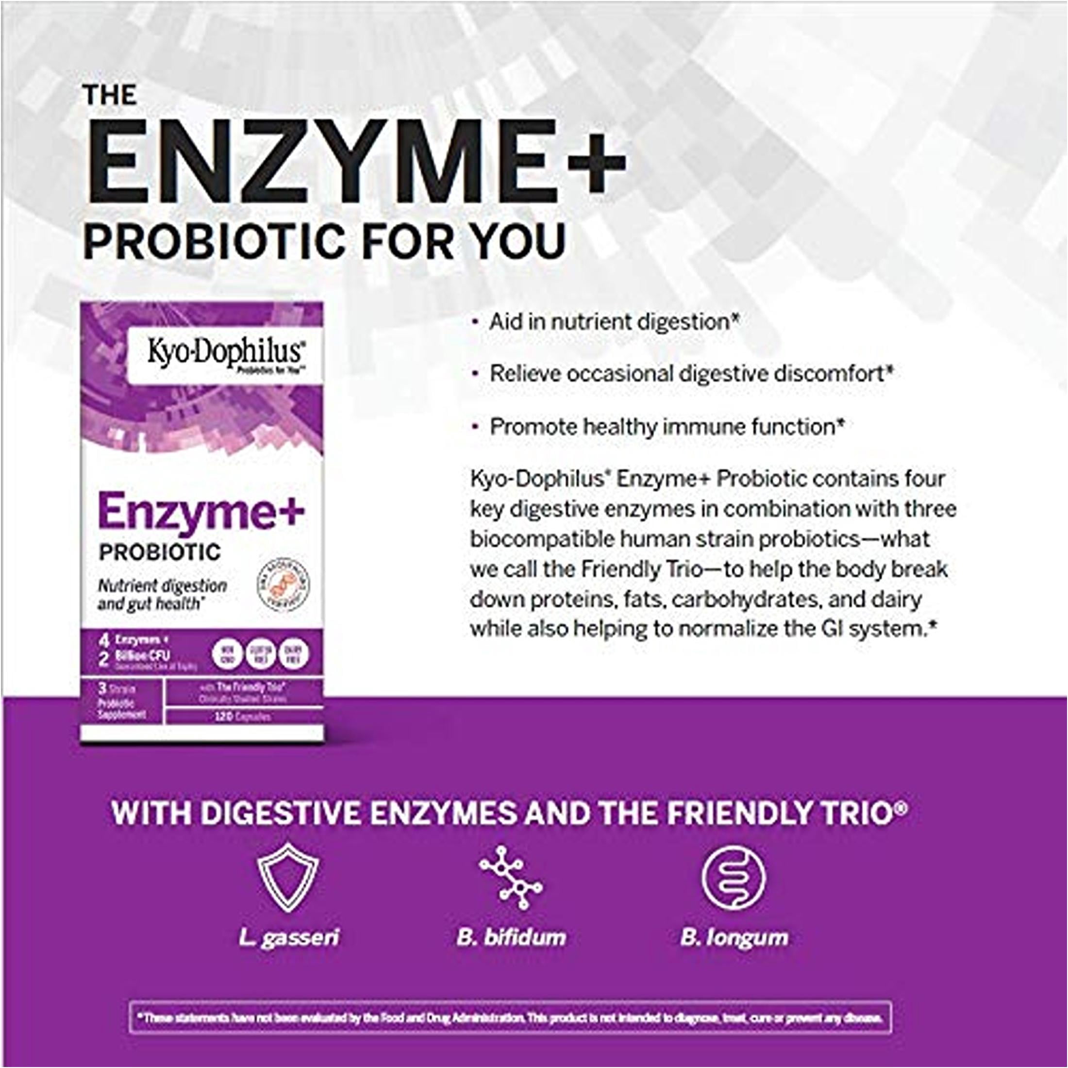 Kyo-Dophilus Enzymes+ Probiotic, Nutrient digestion and gut health, 120 Capsules