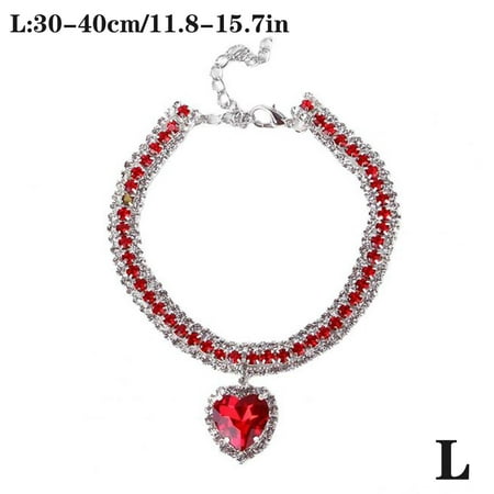 Cat Puppy Jewelry Necklace Bling Pet Dog Collar Heart Pendant Crystal Diamond T4D0