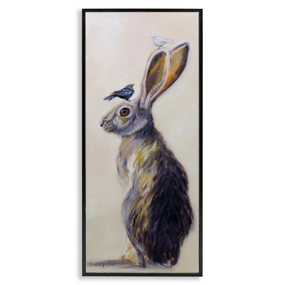 Stupell Industries Minimal Woodland Rabbit with Perched Birds Painting, 13 x 30,Design by Karen Weber Fine Art