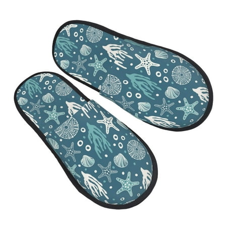 

House Slippers for Women Men - Summer starfish shell coral Soft House Shoes Fuzzy Slippers Lightweight Slip-On Cozy House Slippers for Woman Indoor Outdoor