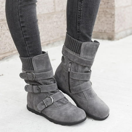 

Womail Women Winter Warm Snow Boots Outdoor Casual Suede Ankle Boots Round Toe Side Zipper Flat Pure Color Buckles Strap Short Boots Savings on Clearance