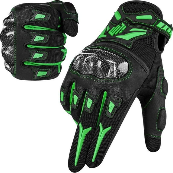 ILM Motorcycle Motocross Cycling Off-Road Dirt Bike Gloves for Men Women Touchscreen Hard Knuckle ATV MTB Guantes (Green, S)