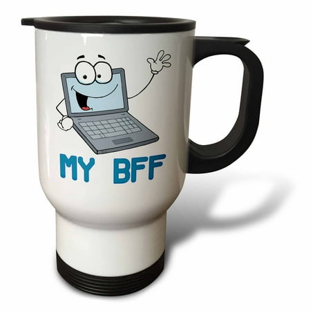 3dRose Funny Laptop My Bff Cartoon - Travel Mug, 14-ounce, Stainless (Best Way To Travel With Laptop)