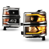 LED DRL Headlights Assembly for 2014 2015 Chevy Silverado 1500 Chrome Frame Projector Head Lamp Replacement for Pickup-1 Pair (Black Housing/Clear Lens)