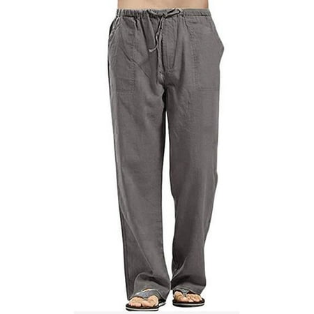 

Gwiyeopda Men Casual Elastic Waist Solid Color Lounge Pants Linen Plus Size High Waisted Loose Pants S-5XL