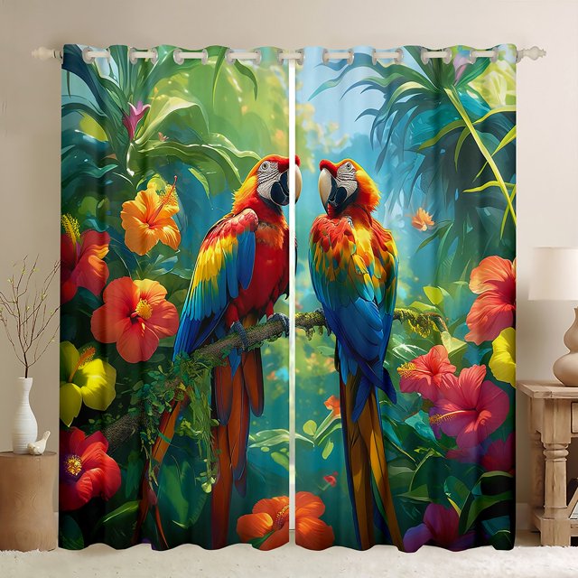 Erosebridal Rideaux Perroquet Amusants Lot de 2 (42x63), Plante de Jungle 30 %-50 % Rideaux Occultants, Décoration Florale Rouge