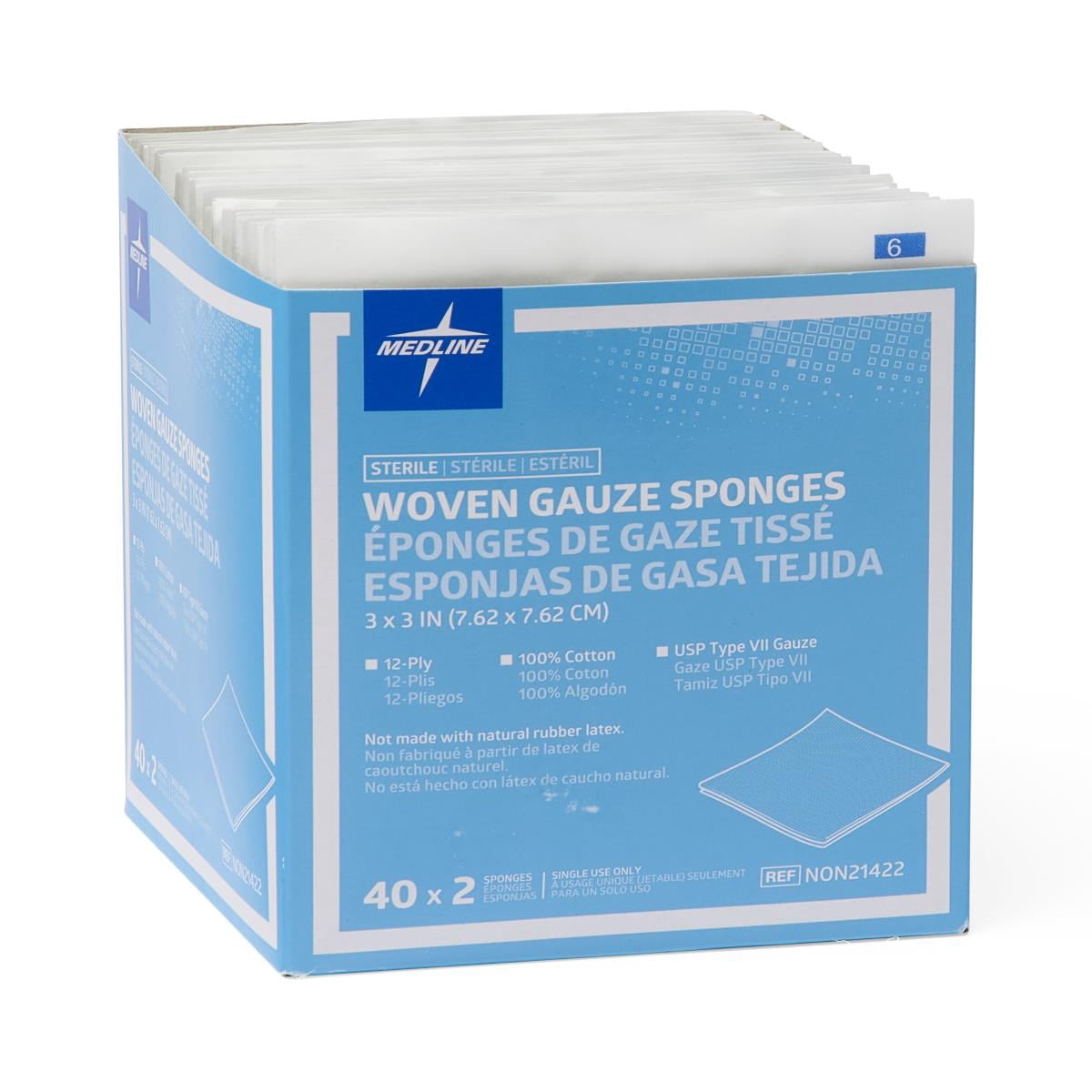 Medlne Sterile 100% Cotton Woven Gauze Sponges, 3"x3", 80 Per Box (2400 Total Sponges)