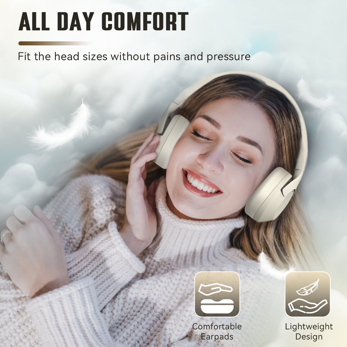 FIFINE X3 Wireless Over-Ear Headphones for iPhone/Mac, Bluetooth Headphones with ANC Noise Cancelling, Transparency Mode, 3.5mm Jack, 65H Playtime, White