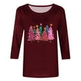 thumbnail image 4 of Bcresic Glitter Merry Christmas Shirts for Womens Cute Bright Xmas Tree Graphic Tshirts Trendy Crewneck 3/4 Sleeve Tops Classic Cotton Pullover Tees Xmas Holiday Tunic T-Shirt Gifts,#02_Wine,Medium, 4 of 4