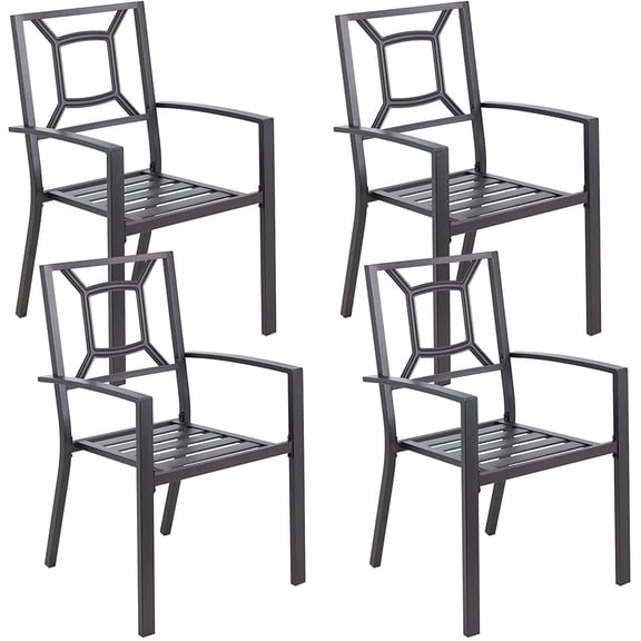 AECOJOY Outdoor Patio Dining Chairs, Stackable Arm Chairs-Metal Frame-Set of 4-Black