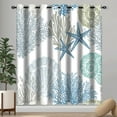 thumbnail image 3 of Blue Teal Coastal Window Curtains, Beach Nautical Starfish Coral Window Drapes Blackout Treatment Darkening Thermal Insulated Grommet for Living Room Bedroom Decor 2 Panels 52x84 Inches, 3 of 6