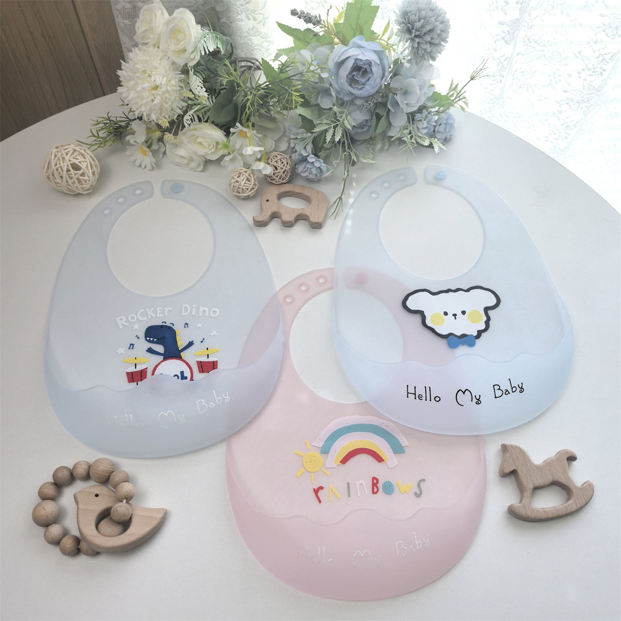 GOLDCOLIN Silicone Bibs for Babies Toddler Set of 3, BPA Free, Soft Adjustable Waterproof Bibs for Feeding Essentials