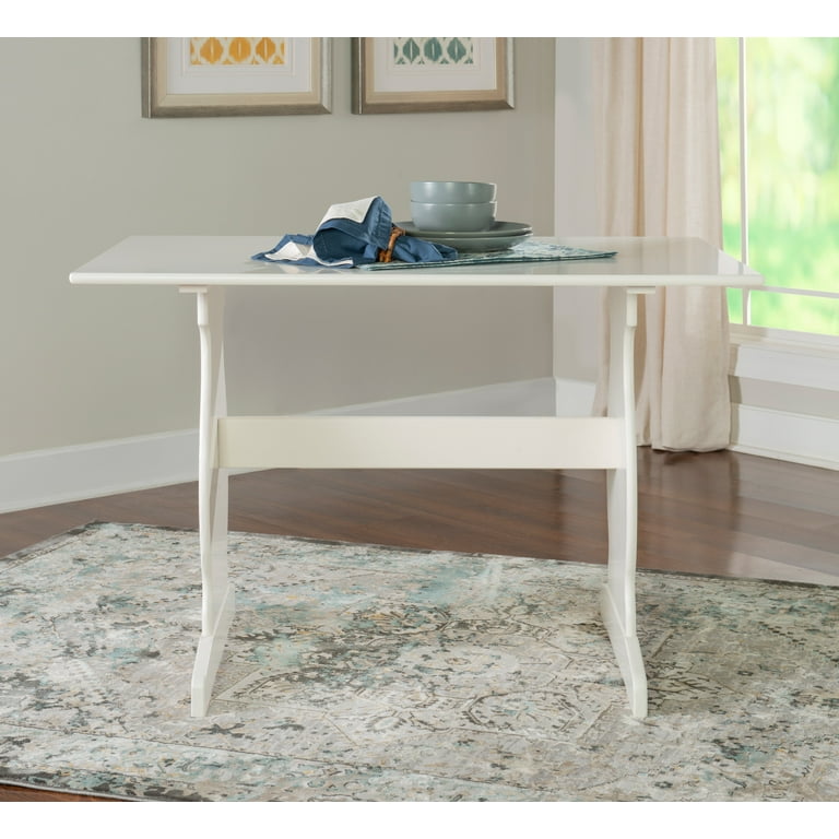 Linon Weston Corner Dining Breakfast Nook with Table and Bench, Seats 5-6,  White Finish with Charcoal Fabric 
