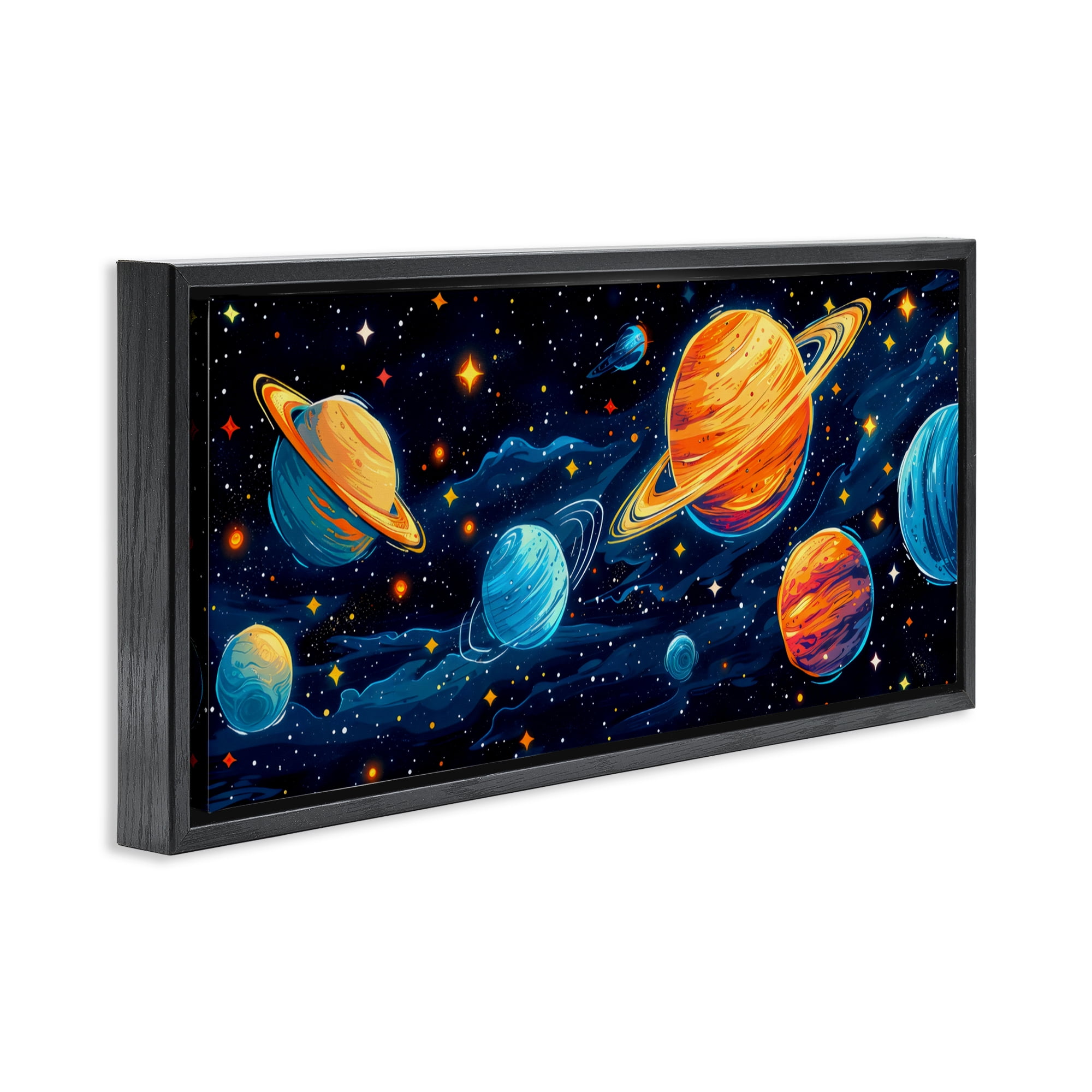 Stupell Industries Starry Universe Whimsy Black Framed Floater Canvas Wall Art, design by Creative Studio