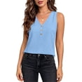 thumbnail image 5 of LEAVINGSUO Tank Tops for Women Summer Sleeveless V-neck Imitation Linen With Blouse Shirt Light Blue M, 5 of 8