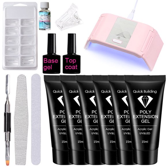 14pcs Poly Nail Gel Extension Kit Nail Gel UV LED Nail Lamp False Nail Gel Nail Polish Set With Nail Art Manicure Tool Set