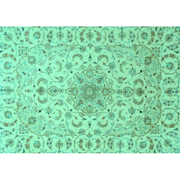 Ahgly Company Machine Washable Indoor Rectangle Medallion Turquoise Blue Traditional Area Rugs, 8' x 12'
